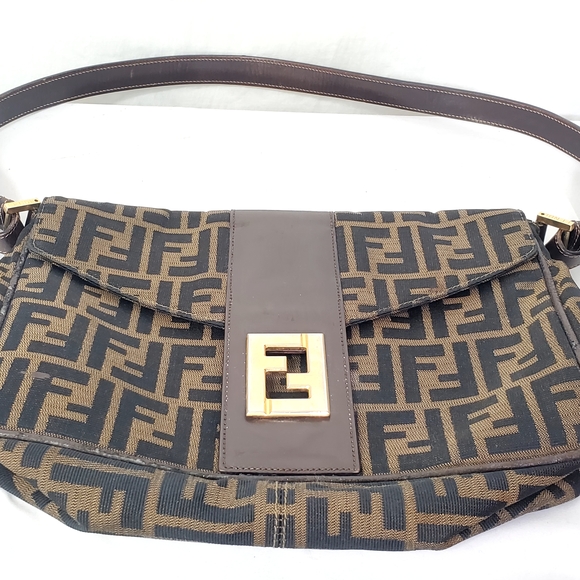 Fendi Black and Brown Patterned Shoulder Bag - Picture 1 of 16